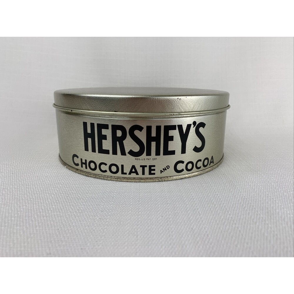 Vintage Original‎ Hershey's Chocolate & Cocoa Large Round Tin Silver 7” Diameter